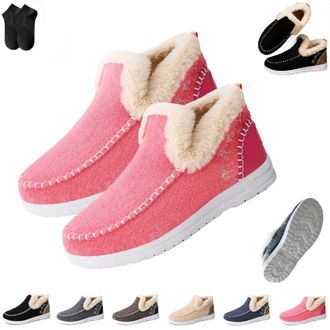 Generic Cozy Fleece Slip-On Boots,Womens Warm Anti-Slip Plush Lined Winter Ankle Boots,Non-Slip Casual Loafer for Indoor Outdoor (Red, Aldult, Adult, Women, 9