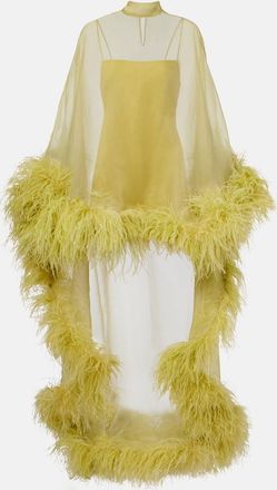 Taller Marmo Daisy feather-trimmed organza kaftan