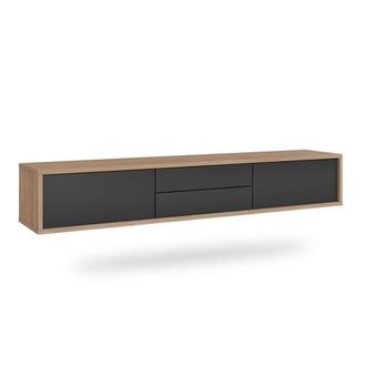 Petits Meubles Mueble tv 2 puertas 2 cajones 180 cm paneles laminados gris y madera