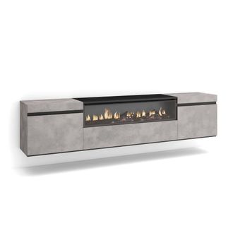 Skraut Home Mueble tv efecto madera cemento 200x35x45cm chimenea efecto fuego