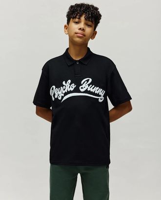 Psycho Bunny Kids Tate Wordmark Pique Polo 001 BLACK / M/10-12