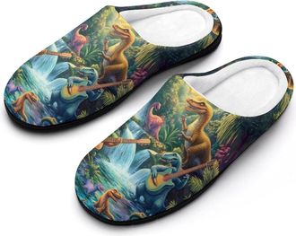 Generic Funny Dinosaur Guitar Womens Slippers Warm House Slippers Indoor House Shoes with Anti-Skid Rubber Sole