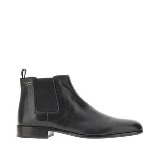 Prada Leather boots with logo print Woman 39