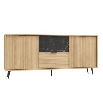 Petits Meubles Buf&eacute; largo 2 puertas 2 cajones paneles laminados madera y negro