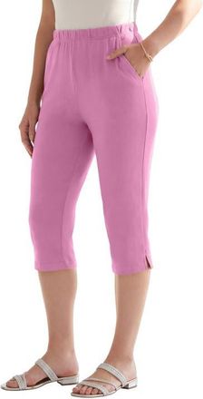 Roaman's Plus Size Soft Knit Relaxed Pull On Capri Pant in Mauve Orchid at Nordstrom, Size Small