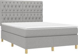 vidaXL Vidaxl - Cama Box Spring Colch&oacute;n Y Luces Led Tela Gris Claro 140x190 Cm