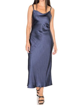 Greylin Linda Satin Cowl Neck Slip Maxi Dress In Navy