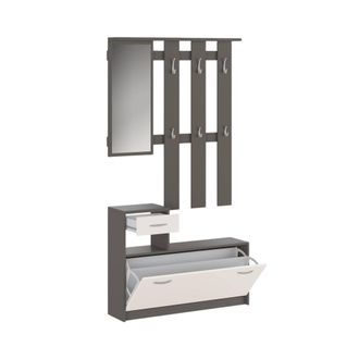 Dmora Mobile Da Ingresso Daa, Entratina Appendiabiti, Composizione Per Atrio, Consolle Portaoggetti Multifunzione, 100x26h190 Cm, Antracite E Bianco - Dmora