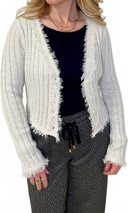 Bailey Rose Feathered Fringe Cardigan In Pearl