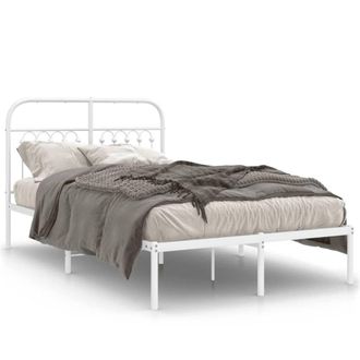 Berkfield Home Metal Bed Frame without Mattress with Headboard White 120x190cm | Size: 120x190 cm