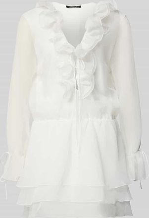 Gina Tricot Minikleid mit R&uuml;schen und Schn&uuml;rung in Offwhite, Gr&ouml;&szlig;e XL