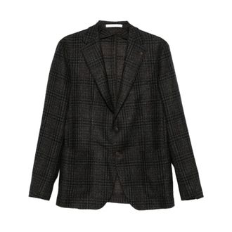 Tagliatore Jassen, Heren, Bruin, L, Wol, Geruite Wool Stretch Blazer