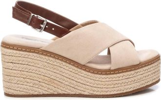 Xti Womens Leather Heeled Sandals In Beige