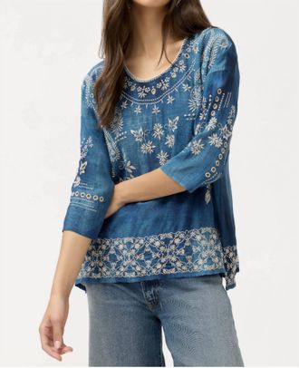Johnny Was Silk Denim Wash Blouse In Siana