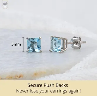 MAX + STONE 10k Yellow or White Gold 5mm Princess Cut Gemstone Stud Earrings