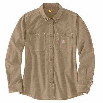 Carhartt Work in Progress Flame Resistant Force Shirt Womens Dark Khaki Button Down RED25