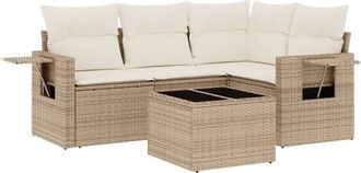 vidaXL Juego De Sof&aacute;s Jard&iacute;n Con Cojines 5 Pzas Rat&aacute;n Sint&eacute;tico Beige Vidaxl