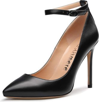 Castamere Womens Stilettos Pumps Pointed Toe Ankle-Strap Court Shoes 4IN Heeled PU Black Pumps UK 3.5/4