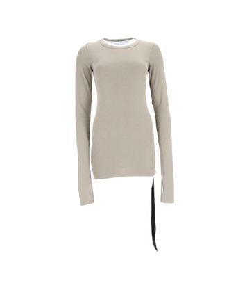 Rick Owens Basic Fitted Long-Sleeve Asymmetrical Cotton Top