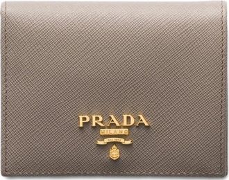 Prada small metal-lettering leather wallet - women - CALFSKIN/Saffiano Leather - One Size - Grey
