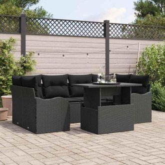 vidaXL Vidaxl - Conjunto De Sof&aacute; De Jard&iacute;n Manual 7 Pcs Negro 100 X 55 X 73 Cm