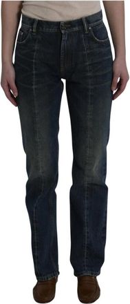 Versace Gedistilleerde Straight Jeans - Dames - Regular Fit Jeans - Blauw - W26 - Leer - Jeans