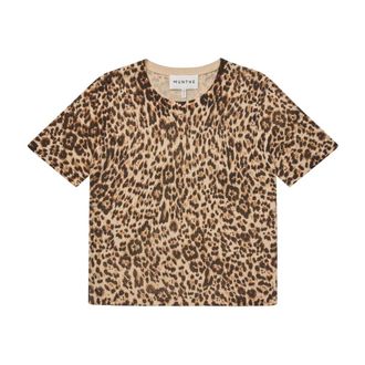 Munthe T-Shirts, female, Brown, S, Leopard Print Short Sleeve Knit