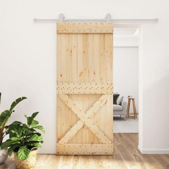 vidaXL Puerta Corredera Con Herrajes Madera Maciza De Pino 90x210 Cm Vidaxl