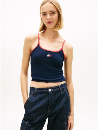 Tommy Hilfiger Womens Tommy Jeans Slim Rib-Knit Tank Top - Navy - XL