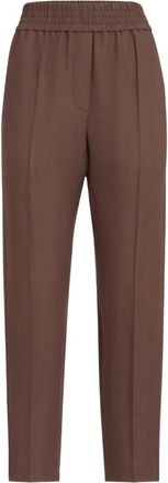 Brunello Cucinelli Wijde Broek - Dames - Straight fit broeken - Bruin - L - Linnen - Broeken