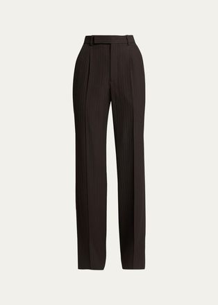 Saint Laurent Pinstriped Wool Crepe De Laine Straight-Leg Trousers