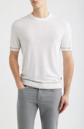 BOSS Norbertino Cotton Short Sleeve Tipped Sweater in White at Nordstrom, Size Xx-Large