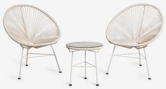 Sklum Conjunto De Sal&oacute;n Con 2 Sillones Y Mesa Auxiliar En Acero Y Mimbre Sint&eacute;tico New Acapulco Sklum