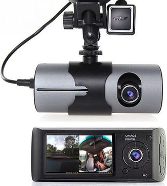 Trade Shop Trade Shop - Dvr Para Veh&iacute;culos De Coche Con Doble C&aacute;mara Delantera Y Trasera Con Sensor Gps