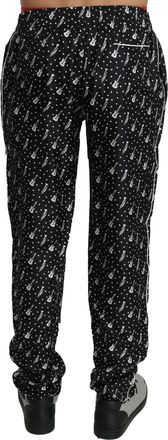 Dolce & Gabbana Mens Musical Instrument Print Silk Jogger Black