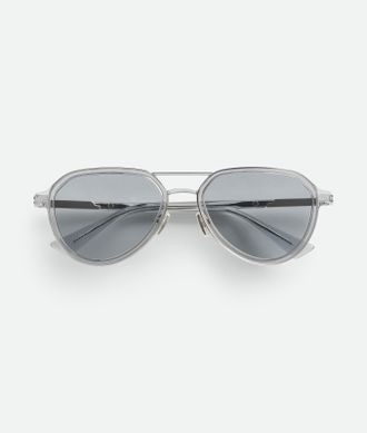Bottega Veneta Forte Aviator Sunglasses - Silver - Unisex - 80% Recycled Acetate & 20% Metal