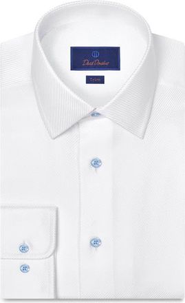 David Donahue Trim Fit Cotton Twill Dress Shirt in White at Nordstrom, Size 15.5 - 34