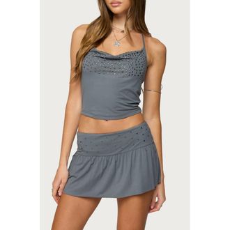 Edikted Klara Studded Cowl Neck Crop Halter Top in Gray at Nordstrom, Size X-Small