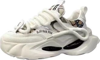 Generic Mens Shoes Fashion Printing Embroidery Platform Heightening Sports and Leisure Shoes, White, 9.5-11.5