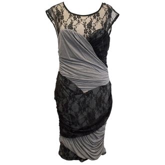 Tracy Reese Grey Jersey Dress with Black Lace Size L