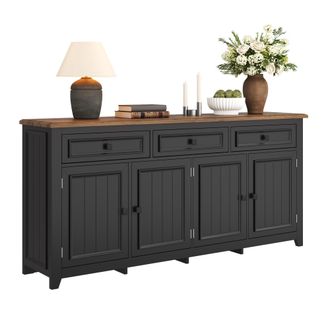 STILVORA Aparador Con 4 Puertas Y 3 Cajones, Estantes Regulables, Estilo Moderno, En Mdf, Negro, 160&times;35&times;76 Cm