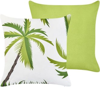 Beliani Conjunto De 2 Cojines Decorativos De Exterior Con Motivo De Palmeras Fundas Extra&iacute;bles Resistentes Al Agua Poli&eacute;ster Verde Seaside
