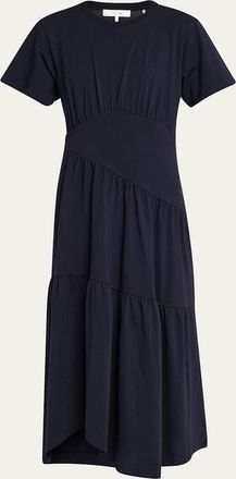 Frame Denim Short-Sleeve Gathered Maxi Dress