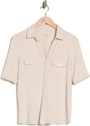 T Tahari Cuffed Sleeve Button-Up Top in Sand at Nordstrom Rack, Size X-Small
