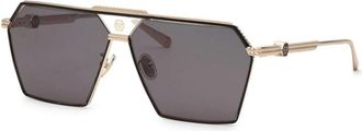 Philipp Plein Metalen Rechthoekige Zonnebril - Heren - Zonnebrillen - Geel - 66 MM - Accessoires