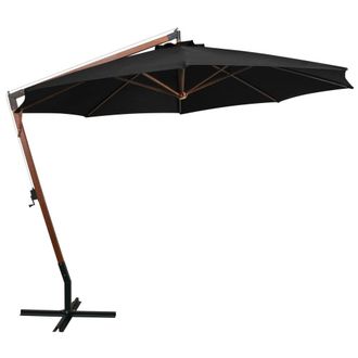 Berkfield Home Hanging Parasol with Pole Black 3.5x2.9 m Solid Fir Wood