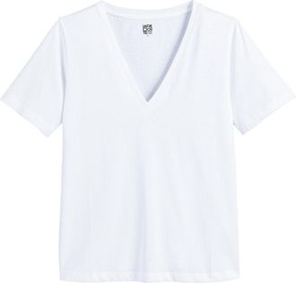 La Redoute Collections Loose T-shirt met V-hals, korte mouwen