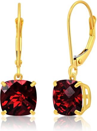 MAX + STONE Solid 14k Yellow or White Gold 8mm Cushion Cut Dangle Gemstone Earrings