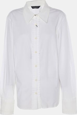 Marina Rinaldi Marina Sport By Marina Rinaldi White Stretch Cotton Pleated Front Long Sleeve Shirt