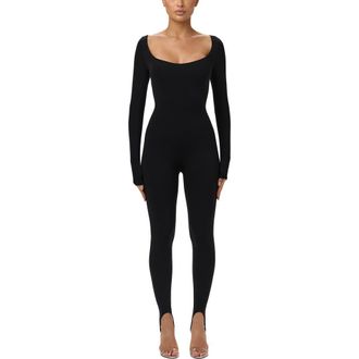 Naked Wardrobe Naked Scoop Neck Long Sleeve Jumpsuit in Black at Nordstrom, Size X-Large